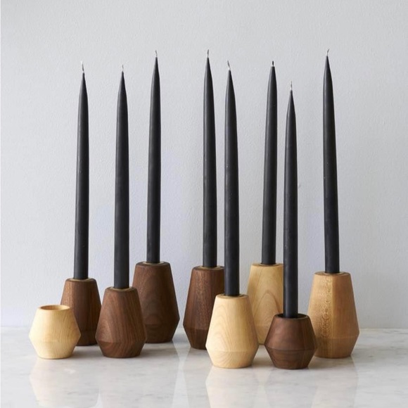 2 Walnut Taper Candle Holders Large & Medium - Picture 2 of 7